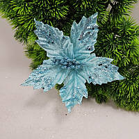 Бархатный новогодний цветок 17см "моне"мятный бирюзовый , пуансетия новогоднее украшение елки