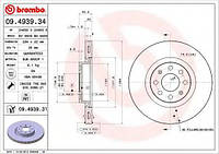 Гальмівний диск BREMBO 09493931 на FIAT PUNTO EVO (199)