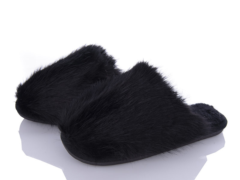 Тапочки жіночі домашні теплі закриті хутряні чорний, фото 1
