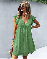 Женское летнее платье, шифоновое платье с V-образным вырезом, Зеленое