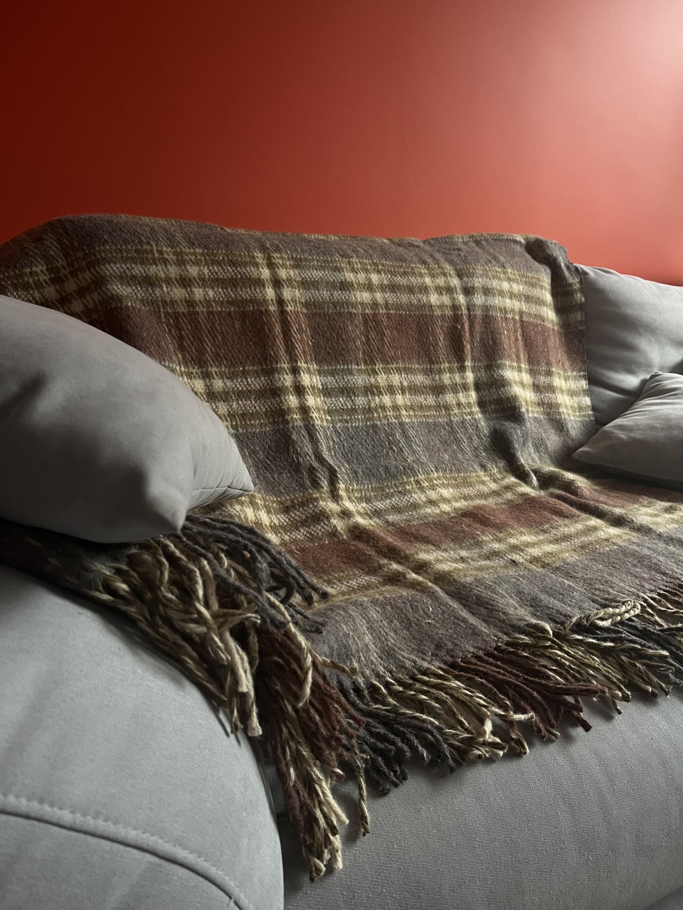 Полуторний плед (Напіввовна) | Плед покривало "Елегант" | 140x200 см. Сірий з коричневим, фото 1