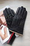 Чоловічі шкіряні рукавички Prada підкладка вовняне в'язання black, фото 5