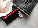 Чоловічі шкіряні рукавички Prada підкладка вовняне в'язання black, фото 3