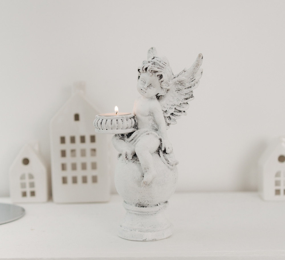 Свічник ангел на кулі (свічка по праву) світиться 25*11*11 см СП527-4 св