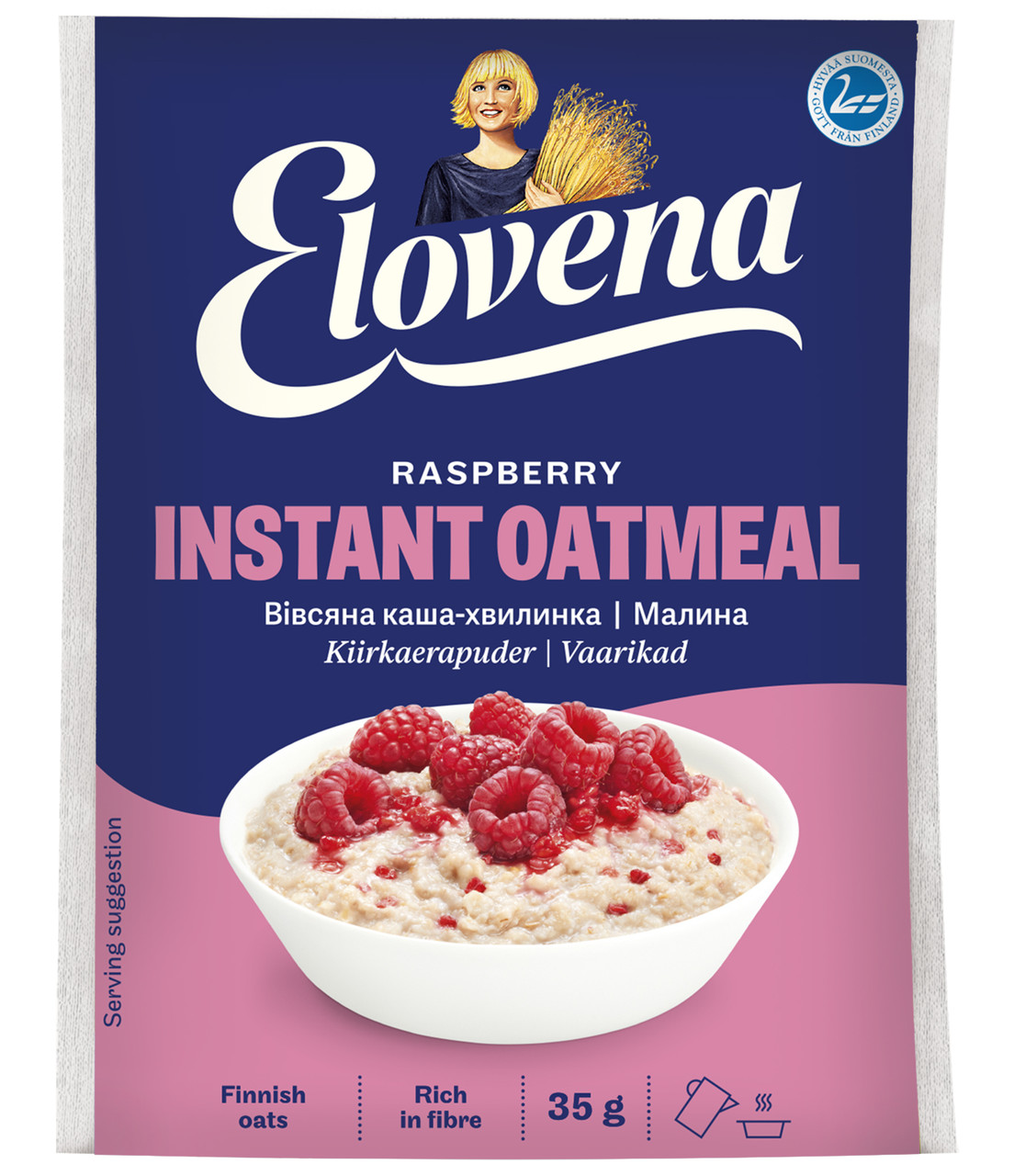 Вівсяна каша ELOVENA з малиною 35 г, (20 шт./ящ)