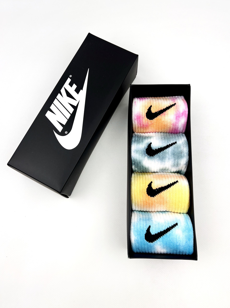 Махрові високі жіночі термо в крафт боксі Nike - tie-dye в коробці 4 пари шкарпеток утепленні