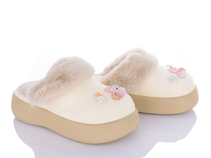 Тапочки жіночі теплі закриті на платформі крокси бежеві, фото 1