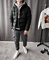 Куртка мужская демисезонная (черная) современная модная короткая стеганная с капюшоном для парней sKP36