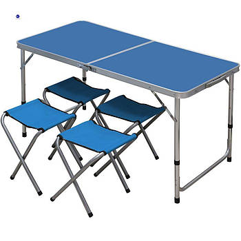 Розкладний туристичний стіл зі стільцями у валізі набір меблів стіл і 4 стільці Синій SFP