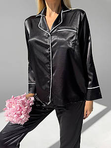 Стильна шовкова піжама сорочка та штани Victoria's Secret (Вікторія Сикрет) черная