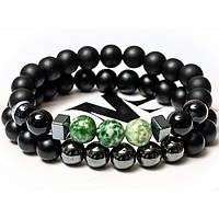 Подвійний браслет DMS Jewelry з шунгіта, гематиту, агата BLACK AND GREEN AGATE