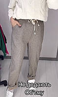 Удобные теплые твидовые брюки с высокой посадкой на резинке осень-зима 46-54 размеры бежевые