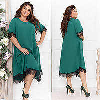 Вечернее женское платье зеленое миди с кружевом (6 цветов) НФ/-3517