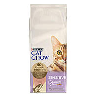 Сухий корм CAT CHOW (Кет Чау) Sensitive для дорослих котів з чутливою шкірою та травленням, з лососем 15 кг (7613035394902)