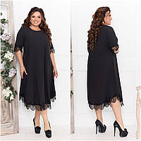 Вечернее женское платье черное миди с кружевом (6 цветов) НФ/-3517