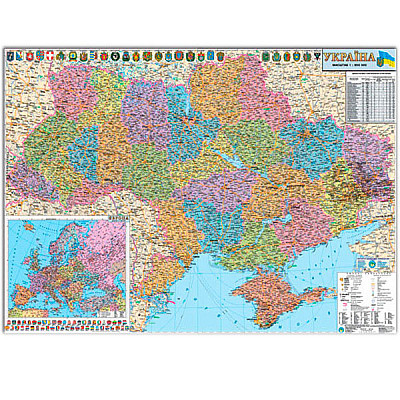 Карта України адмістративно-територіальний устрій М1: 850 000 160х110 картон/лак