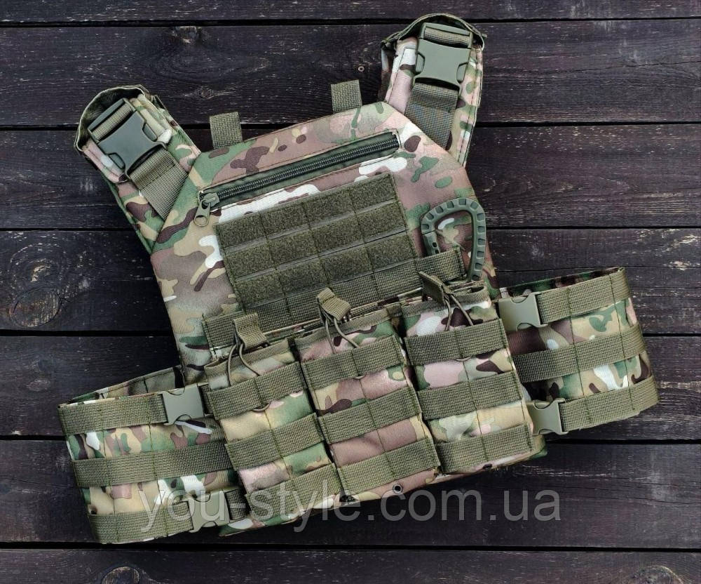 Плитоноска на фастексах з боковими карманами мультикам+ тройний підсумок під АК