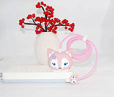 Захисний чохол кейс для блока ЗП iPhone iPad 18/20W + захист кабелю Котик Pink, фото 2