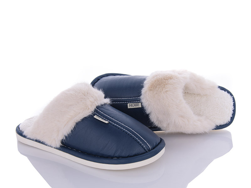 Тапочки чоловічі теплі з хутром закритий носок синій, фото 1