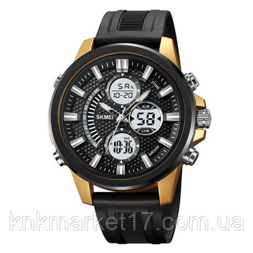 Чоловічий кварцовий цифровий годинник Skmei 2235BKGDWT Black-Gold-White, фото 1