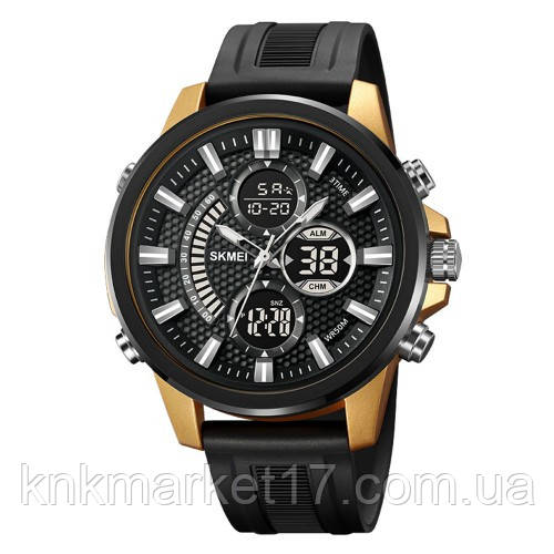 Кварцовий чоловічий цифровий годинник Skmei 2235BKGDBK Black-Gold-Black, фото 1