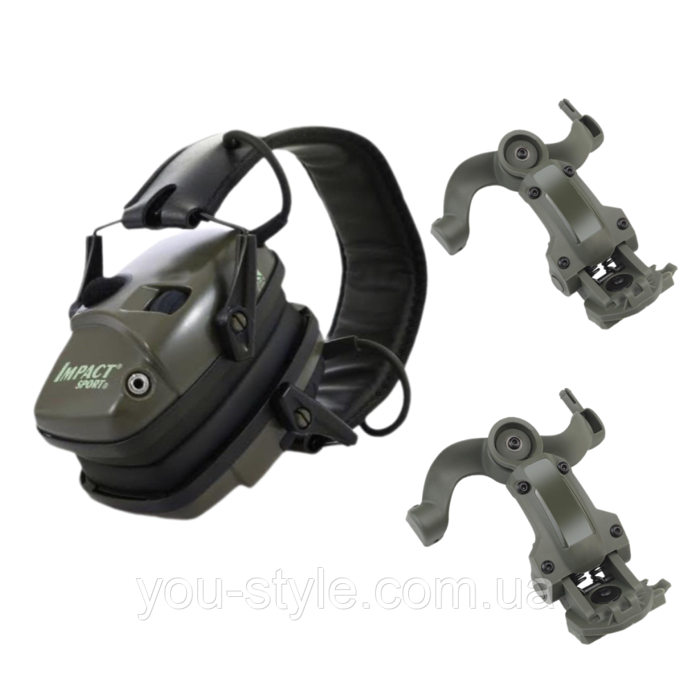 Активні навушники Impact Sport Olive + кріплення чебурашки олива