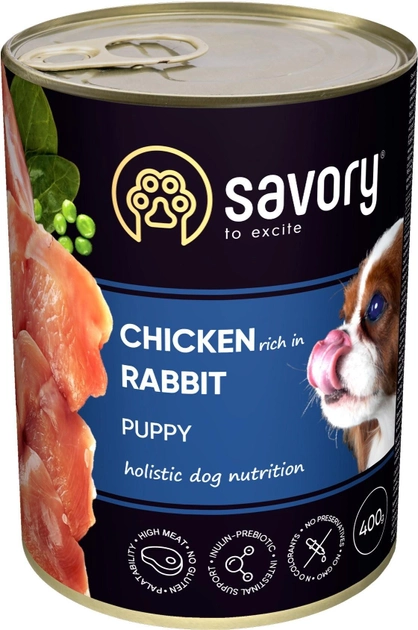 Консерва для цуценят усіх порід Savory Dog з куркою і кроликом 400гр