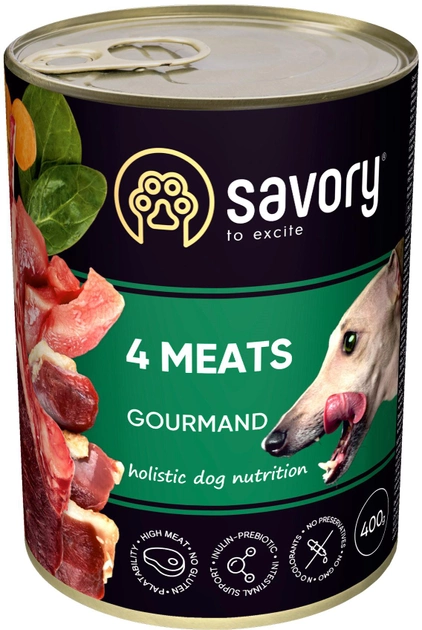Консервований корм для собак Savory Dog Gourmand 4 вида м'яса 400гр, фото 1