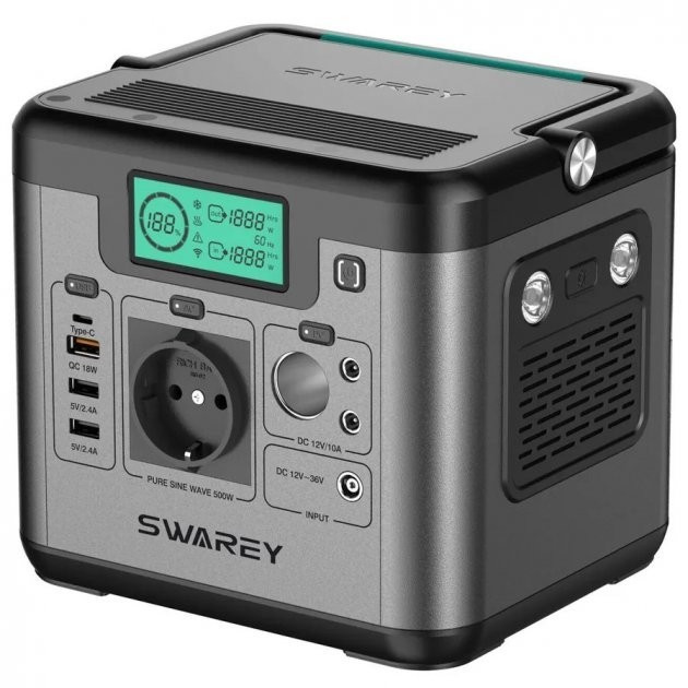 Зарядна станція Swarey S500 518 Вт-год 144000 mAh 240В Портативна електростанція