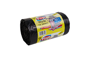 Пакет для сміття Toppack 100HD з вухами 60л 67шт чорний 60х80см