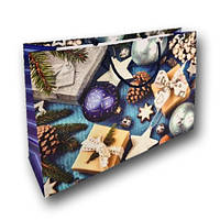 Паперові новорічні пакети великого розміру горизонтальні 36х22х10 nBG-06 12 шт/уп. пакет під подарунки новорічна упаковка