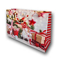 Паперові новорічні пакети великого розміру горизонтальні 36х22х10 nBG-07 12 шт/уп.