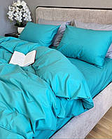 Двуспальный однотонный комплект постельного белья Голубой бирюзовий бязь люкс Виталина