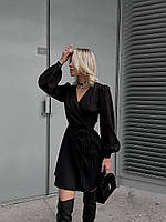 Сукня вечірня міні з костюмної тканини з довгими рукавами бежевий і чорний колір