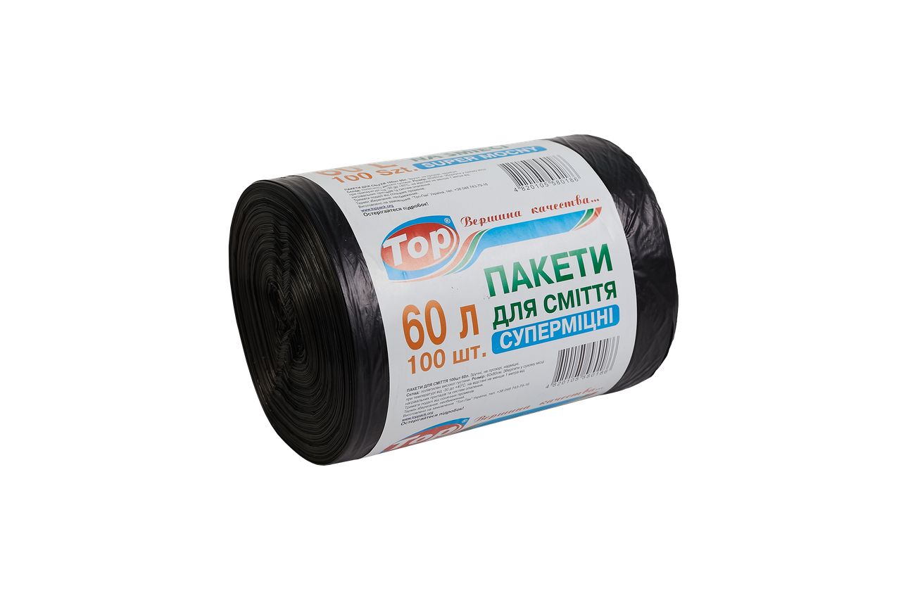 Пакет для сміття Toppack супер міцні 60л 100 шт 60х80 см чорні