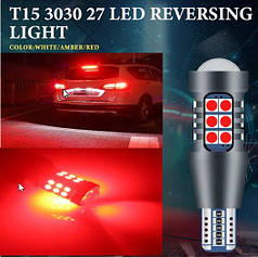 Ціна за 1 шт., LED T15/W16W 3030-27SMD CANBUS Світлодіодна лампа для стайлінгу автомобілів, Червоний