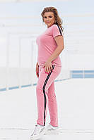 Женский спортивный летний костюм больших размеров. Футболка и штаны. Размеры 50-52,52-54,54-56 розовый