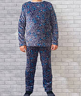 Мужская теплая пижама оптом домашний костюм кофта с длинным рукавом на манжете и штаны (зима) серая р.52 56 60