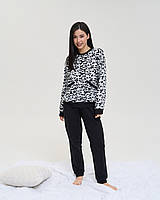 Жіноча піжама зі штанами - Байка з начосом - Панди - Family look - Мама/донька Чёрный, XL