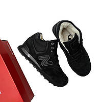 Чоловічі зимові кросівки New Balance 574 Black Winter High Fur чорні кросівки Нью Баланс замша / овчина