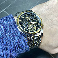 Чоловічий механічний годинник з автопідзаводом сталевий оригінальний годинник для чоловіка з датою Skmei з гарантією