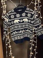 Детский Новогодний свитер с оленями / свитера с оленями / Новогодние свитера с оленями синий цвета