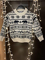 Детский Новогодний свитер с оленями / свитера с оленями / Новогодние свитера с оленями белого цвета