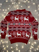Детский Новогодний свитер с оленями / свитера с оленями / Новогодние свитера с оленями красного цвета