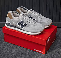 Мужские зимние кроссовки New Balance 574 Winter Light Grey Обувь Нью Беланс 574 серые замш мех