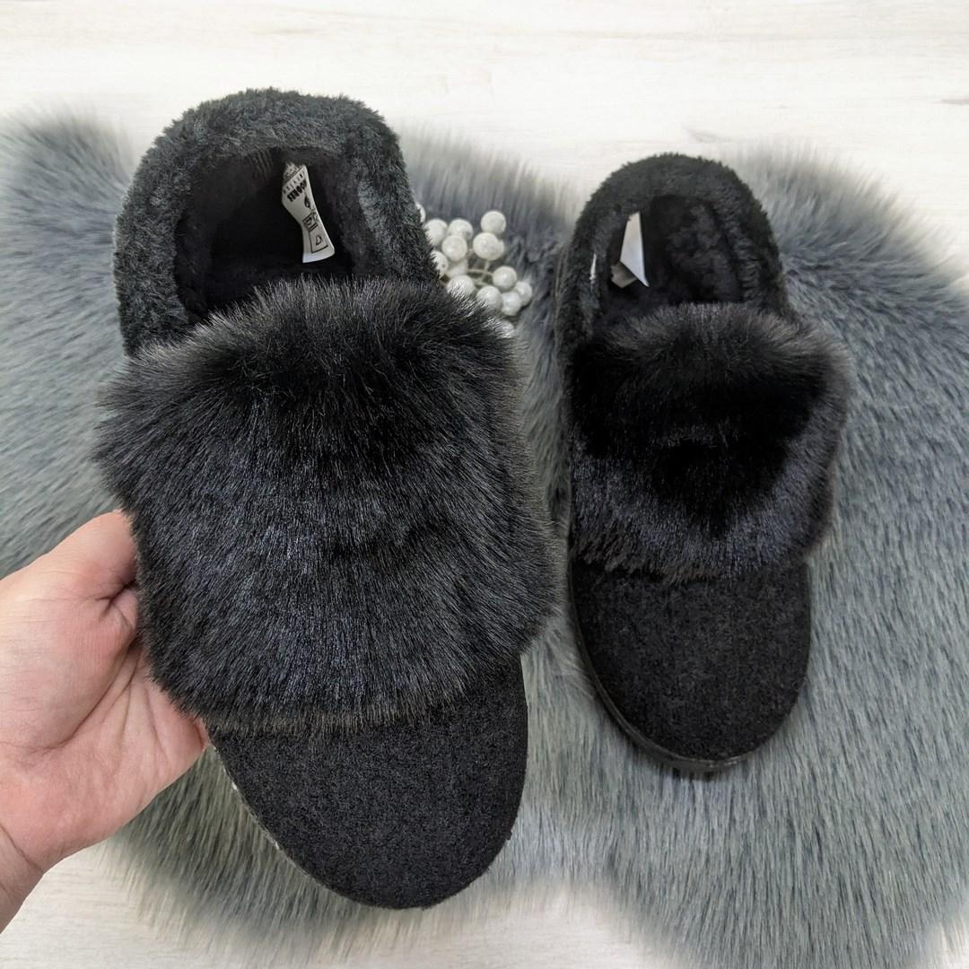 Тапочки чуні жіночі теплі чорні з хутряним опушенням Progress 2874-4