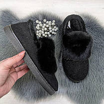 Тапочки чуні жіночі теплі чорні з хутряним опушенням Progress 2874-4, фото 3