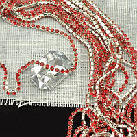 Стразова цепочка Червоний камінь 2.3мм в срібній оправі (за1 метр), 7042