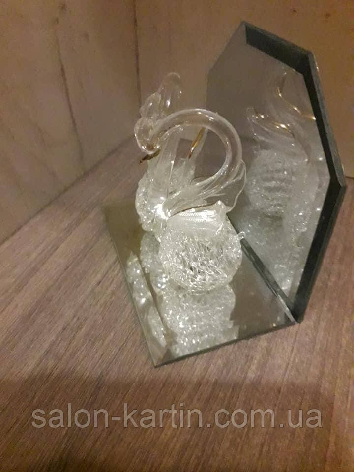 Статуетка-серветниця на дзеркальній підставці "Лебеді", скло
