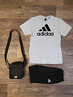 Летний мужской комплект шорты барсетка футболка (Адидас) Adidas, хлопок